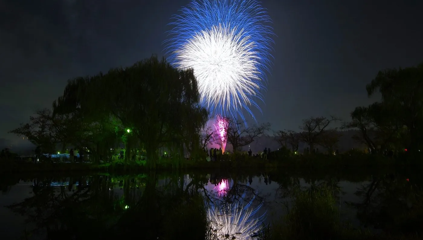 有料観覧席から見た花火の様子